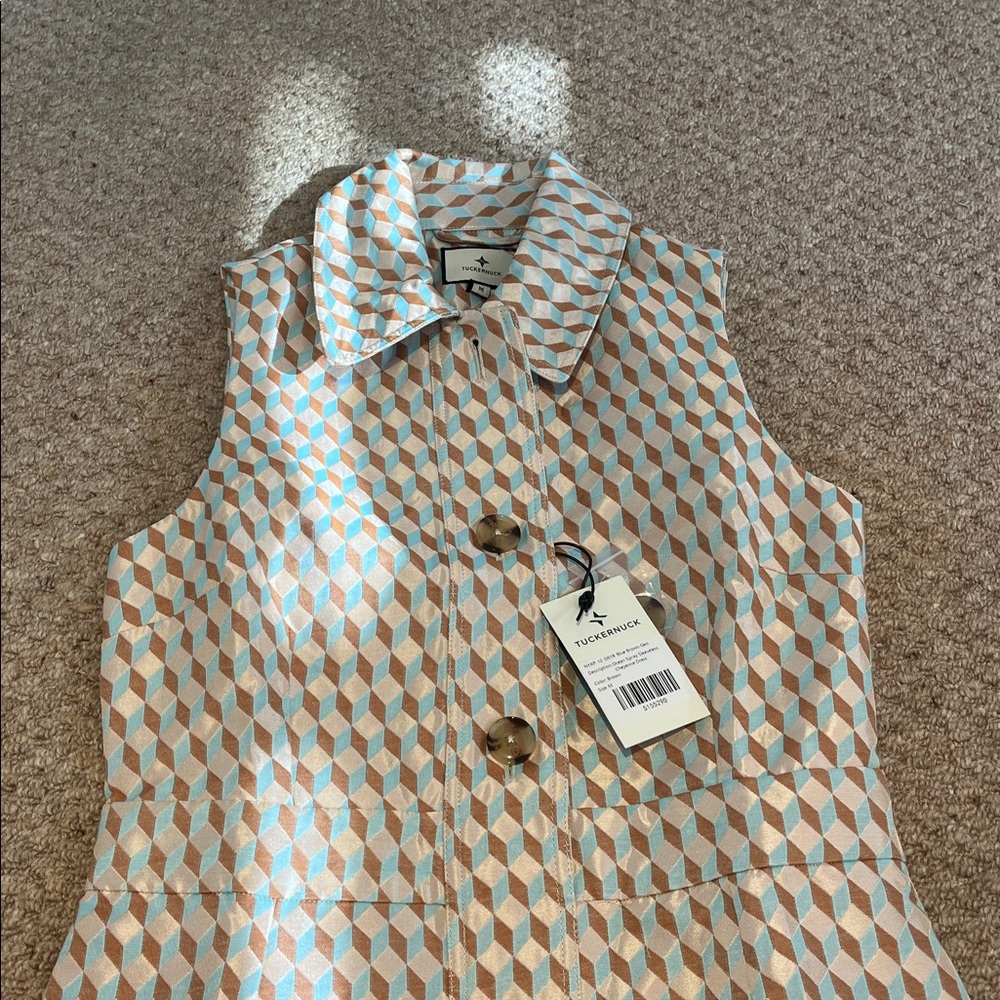 Tuckernuck Ocean Spray Sleeveless Cheyenne Dress – M –Tan & Blue Geometric Print - Picture 8 of 11